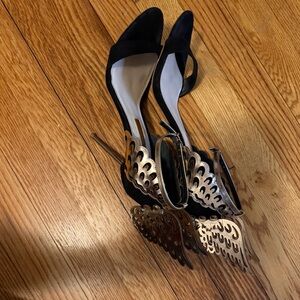 Sophia Webster Black and Gold Winged Heels